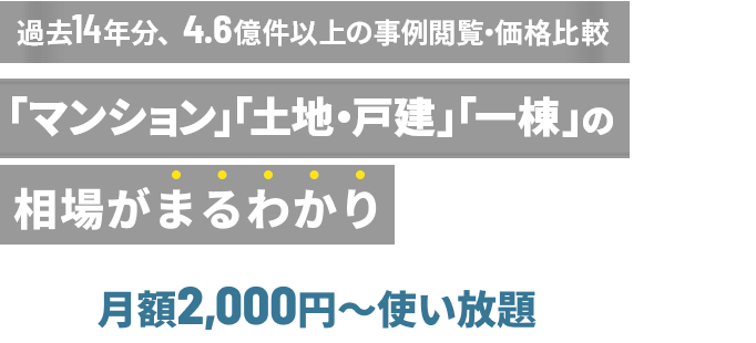 過去14年分、4.6億件以上の事例閲覧・価格比較 「マンション」「土地・戸建」「一棟」の相場がまるわかり